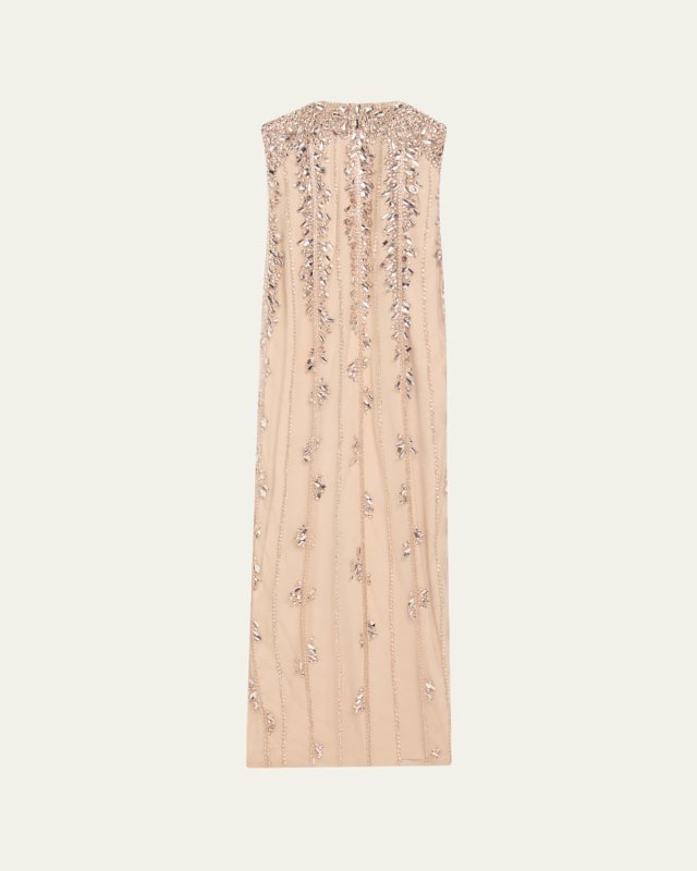 Crystal Tulle Strapless Gown with Detachable Cape